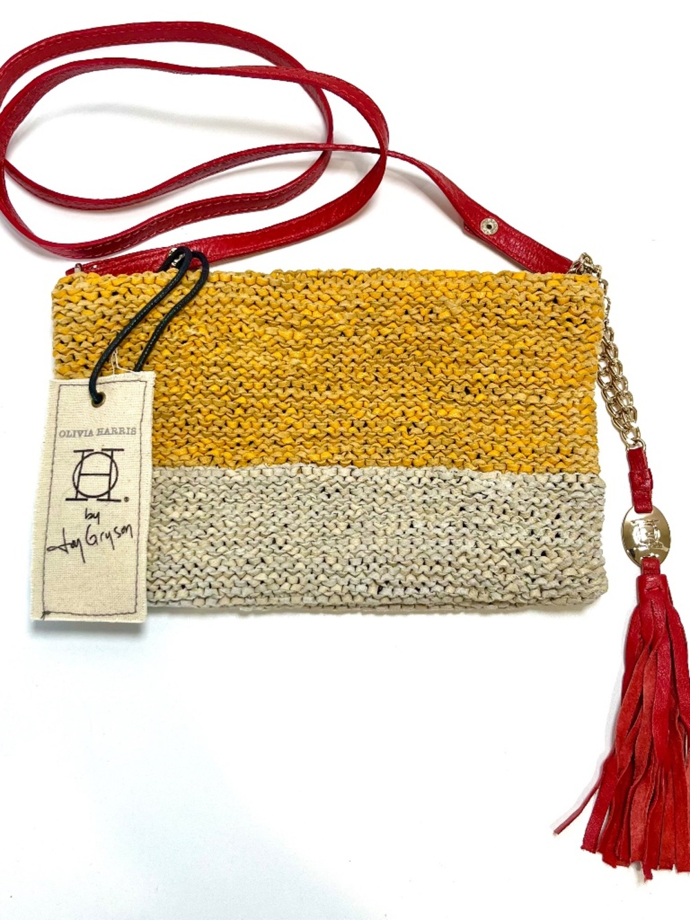 Olivia Harris OH Joy Gryson Colombier Woven Colorblock Red Yellow Crossbody